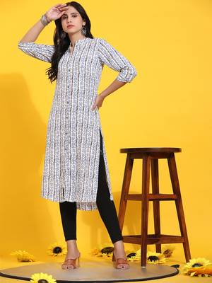 HollyHock casual kurti with 3/4 Sleeves and striped Pattern (Polyester Fabric) 1