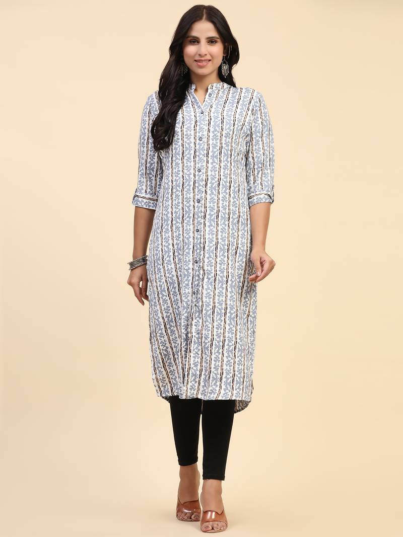 HollyHock casual kurti with 3/4 Sleeves and striped Pattern (Polyester Fabric)