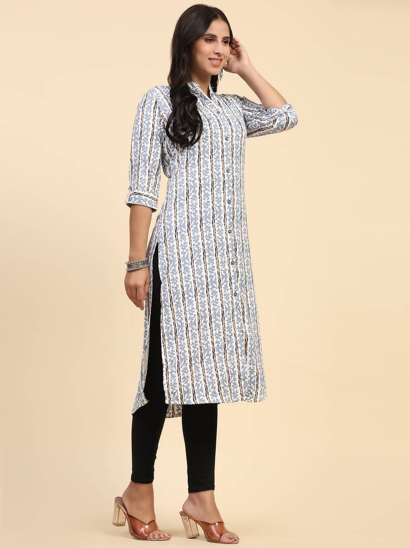 HollyHock casual kurti with 3/4 Sleeves and striped Pattern (Polyester Fabric)