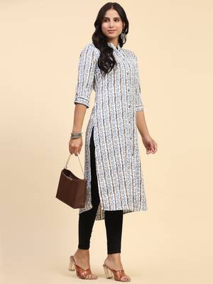 HollyHock casual kurti with 3/4 Sleeves and striped Pattern (Polyester Fabric) 4