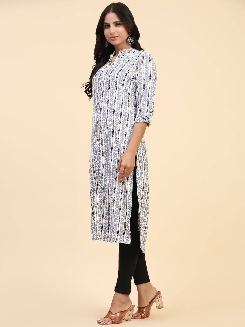 HollyHock casual kurti with 3/4 Sleeves and striped Pattern (Polyester Fabric)