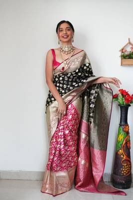 CAYORII BLACK COTTON FABRIC READY TO WEAR SAREE 1