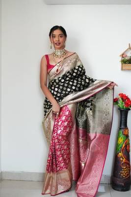 CAYORII BLACK COTTON FABRIC READY TO WEAR SAREE 3