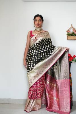 CAYORII BLACK COTTON FABRIC READY TO WEAR SAREE 4