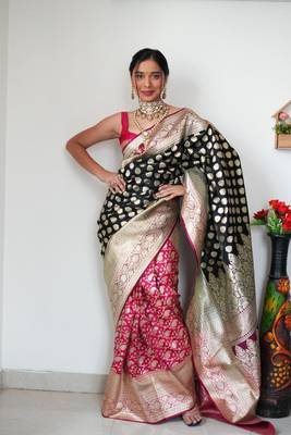 CAYORII BLACK COTTON FABRIC READY TO WEAR SAREE 5