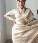 CAYORII CRAM BANARASI FABRIC READY TO WEAR SAREE