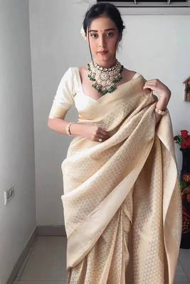 CAYORII CRAM BANARASI FABRIC READY TO WEAR SAREE 2