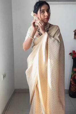 CAYORII CRAM BANARASI FABRIC READY TO WEAR SAREE 3