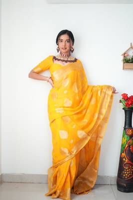 CAYORII ORANGE COTTON FABRIC READY TO WEAR SAREE 1