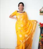 CAYORII ORANGE COTTON FABRIC READY TO WEAR SAREE