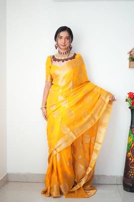 CAYORII ORANGE COTTON FABRIC READY TO WEAR SAREE 2