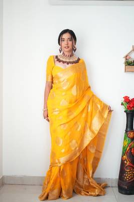 CAYORII ORANGE COTTON FABRIC READY TO WEAR SAREE 3