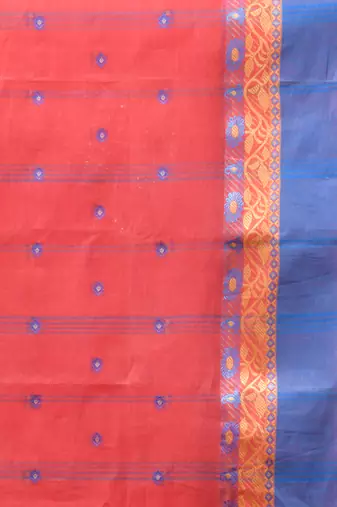 Imperial Red Pure Cotton Tant Saree With Woven Designs Without Blouse