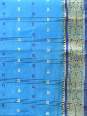Sapphire Blue Pure Cotton Tant Saree With Woven Designs Without Blouse 4