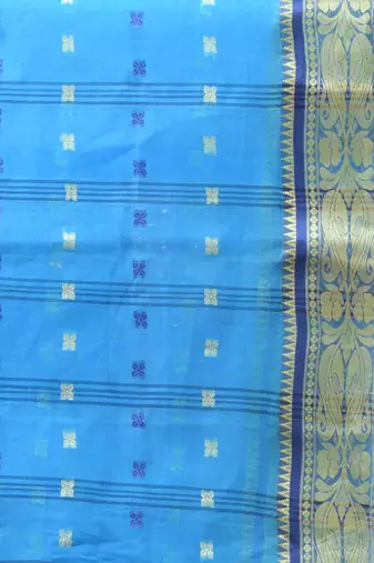 Sapphire Blue Pure Cotton Tant Saree With Woven Designs Without Blouse