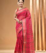 Fuchsia Pure Cotton Tant Saree With Woven Designs Without Blouse