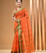 Orange Pure Cotton Tant Saree With Woven Designs Without Blouse