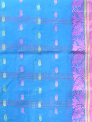 Sky Blue Pure Cotton Tant Saree With Woven Designs Without Blouse 4