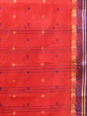 Red Pure Cotton Tant Saree With Woven Designs Without Blouse 4