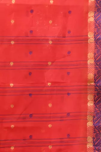Red Pure Cotton Tant Saree With Woven Designs Without Blouse