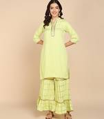 Vahson women cotton blend kurta sharara set lime green