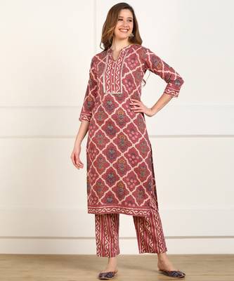  s gotta patti work multicolor printed cotton long kurta and pant set 1