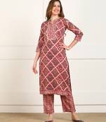 Vahson women   s gotta patti work multicolor printed cotton long kurta and pant set