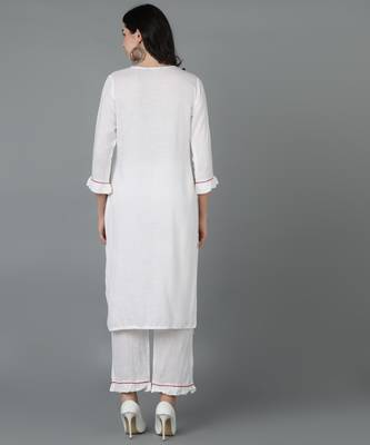 Vahson women cotton rayon kurta pant set white 2