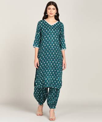  cotton & rayon kurta salwar set teal 1
