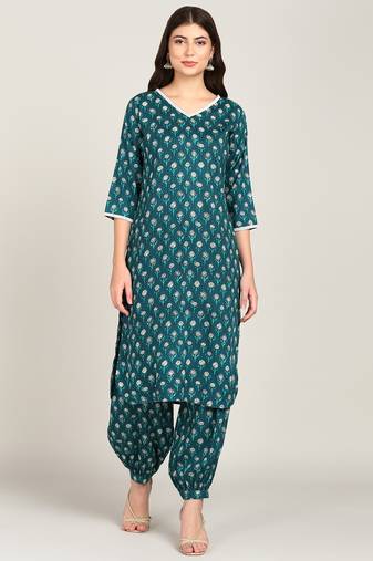 Vahson women cotton & rayon kurta salwar set teal