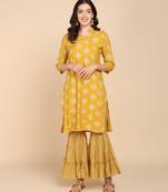 Vahson women pure cotton kurta sharara set mustard
