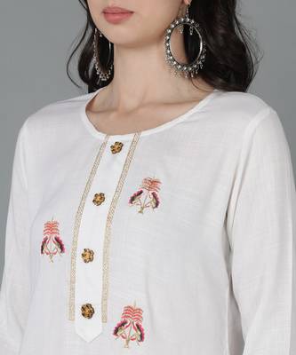 Vahson women cotton rayon kurta pant set white 3