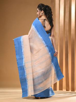 Cream Pure Cotton Tant Saree With Woven Designs Without Blouse 3