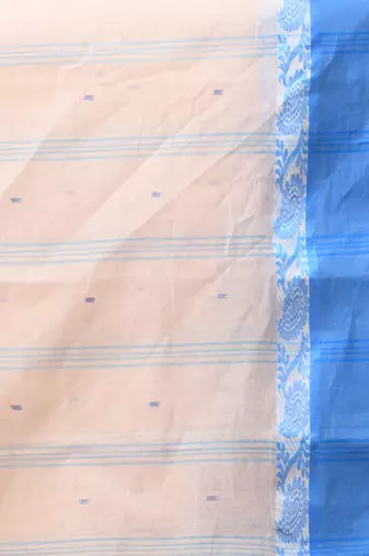 Cream Pure Cotton Tant Saree With Woven Designs Without Blouse