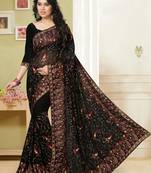 Black Kashmiri Resham Embroidery Georgette Saree