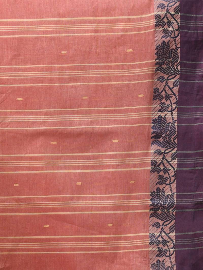 Blush red pure cotton tant saree with woven designs