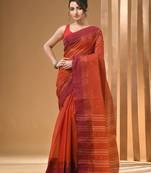 Rust pure cotton tant saree with woven designs