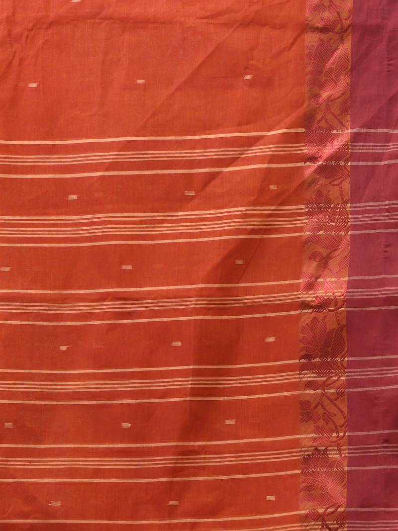 Rust pure cotton tant saree with woven designs