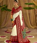 Off White Premium Georgette Chikankari Lucknowi Embroidered Saree With Un-Stitched Blouse