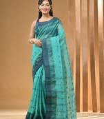 Sea Green Pure Cotton Tant Saree With Woven Designs Without Blouse