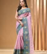 Crepe Pink Pure Cotton Tant Saree With Woven Designs Without Blouse