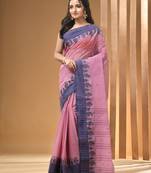 Lemonade pink pure cotton tant saree with woven designs