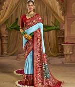 Sky Colour Premium Georgette Chikankari Lucknowi Embroidered Saree With Un-Stitched Blouse