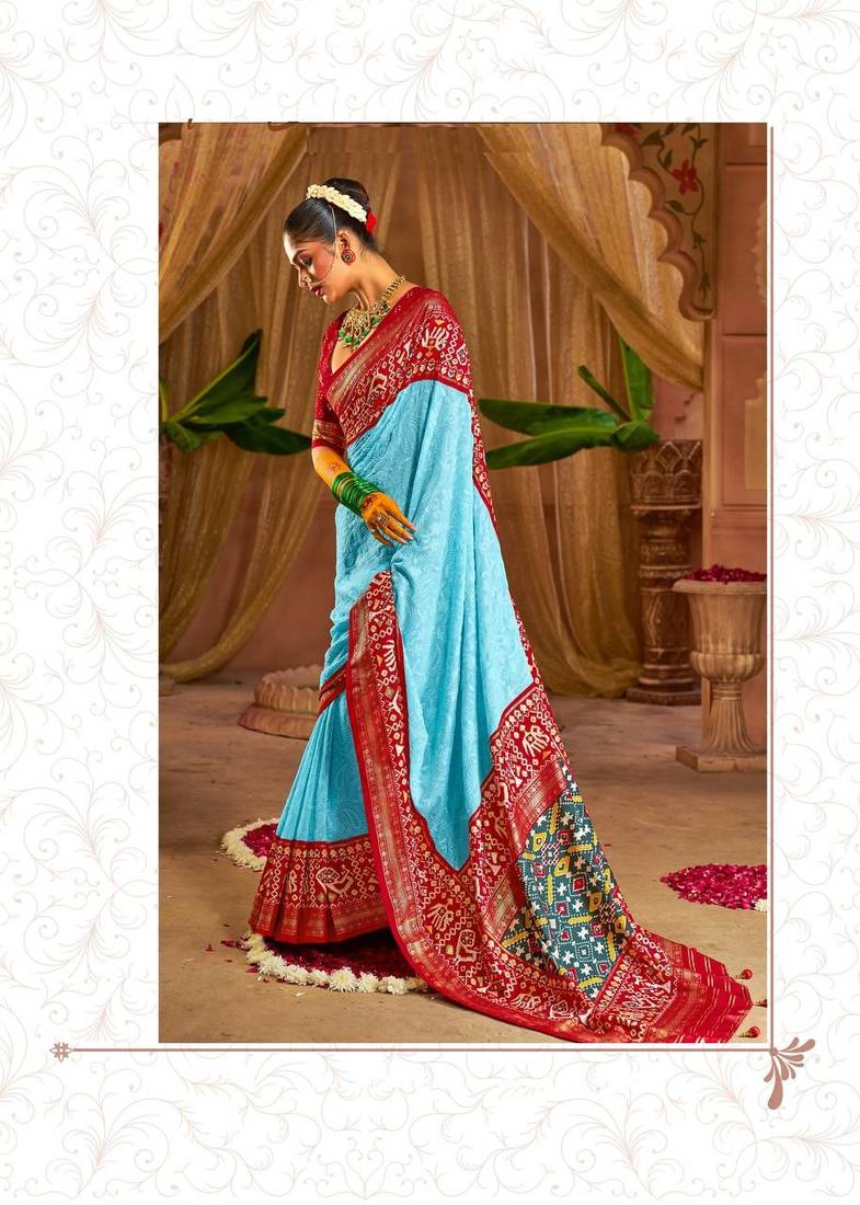 Sky Colour Premium Georgette Chikankari Lucknowi Embroidered Saree With Un-Stitched Blouse