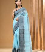 Baby Blue Pure Cotton Tant Saree With Woven Designs Without Blouse