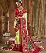 Lemon Colour Premium Georgette Chikankari Lucknowi Embroidered Saree With Un-Stitched Blouse