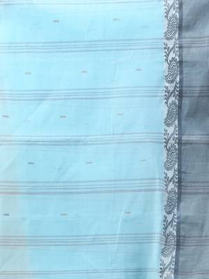 Baby Blue Pure Cotton Tant Saree With Woven Designs Without Blouse 4