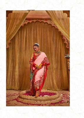 Peach Colour Premium Georgette Chikankari Lucknowi Embroidered Saree With Un-Stitched Blouse 2