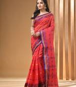 Pink Pure Cotton Tant Saree With Woven Designs Without Blouse