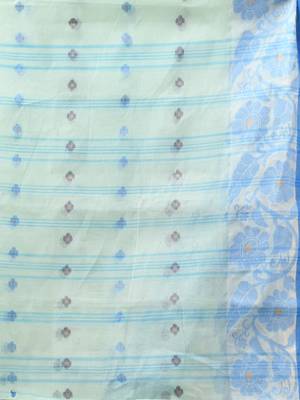 Mint Green Pure Cotton Tant Saree With Woven Designs Without Blouse 4